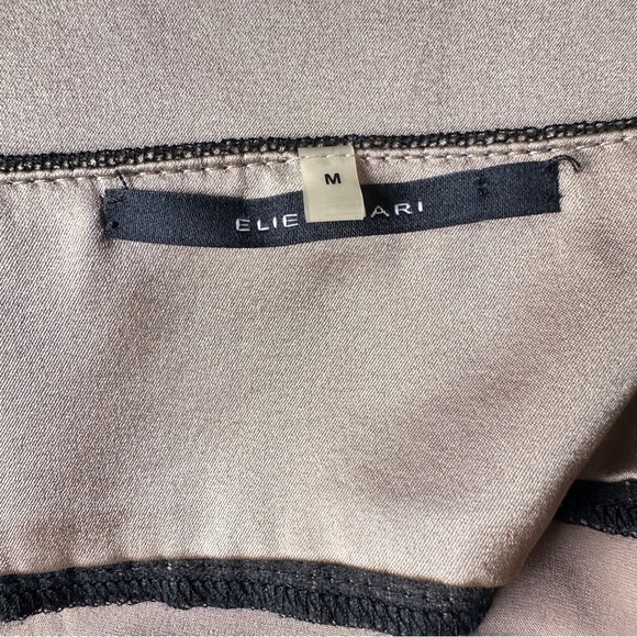 Ellie Tahari Silk Embellished Champagne/ Gold Color Top W/ Black Velvet & Lace M - Picture 13 of 15